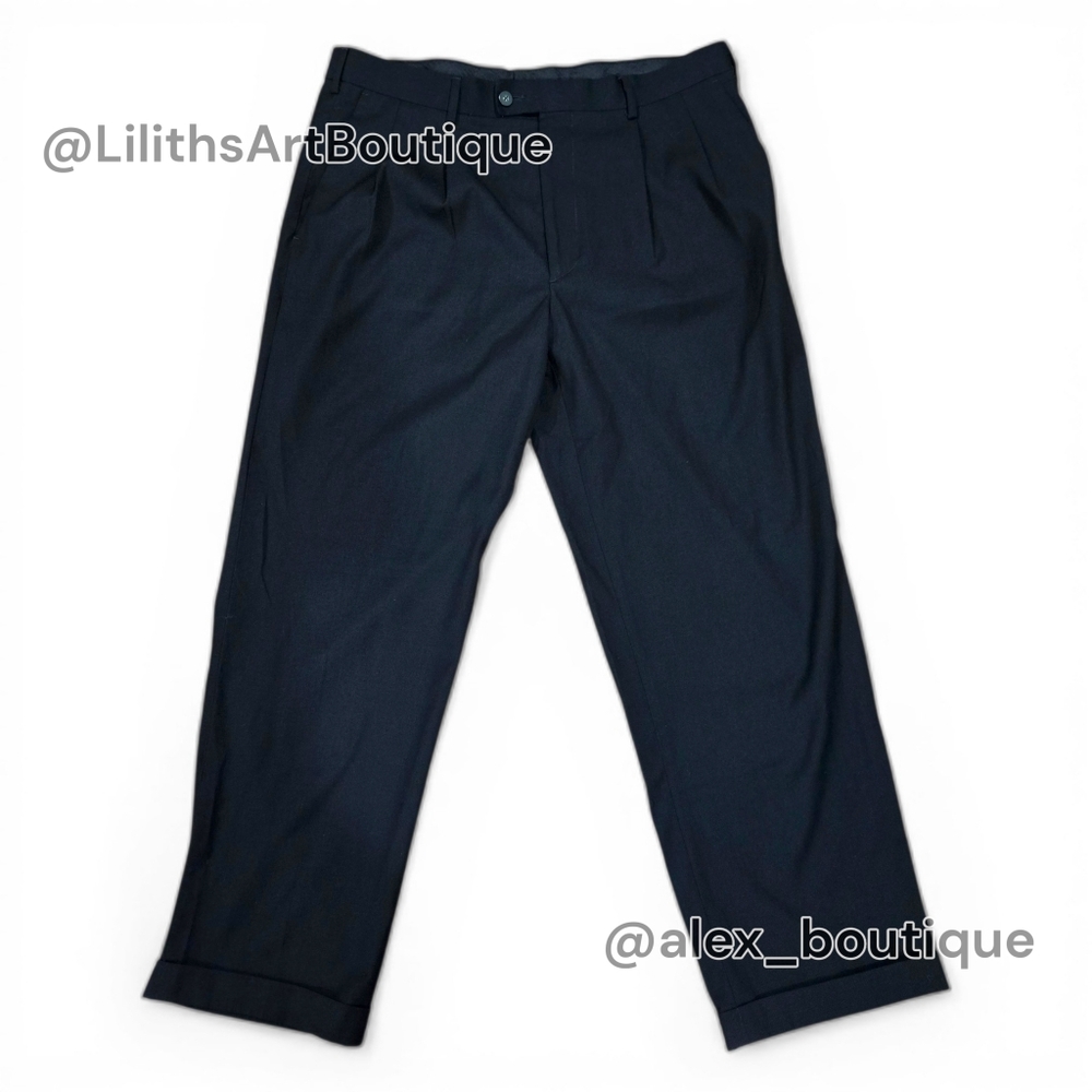 Axist Mens Black Pleated Cuffed Classic Fit Dress Pants 36x30 (D031)